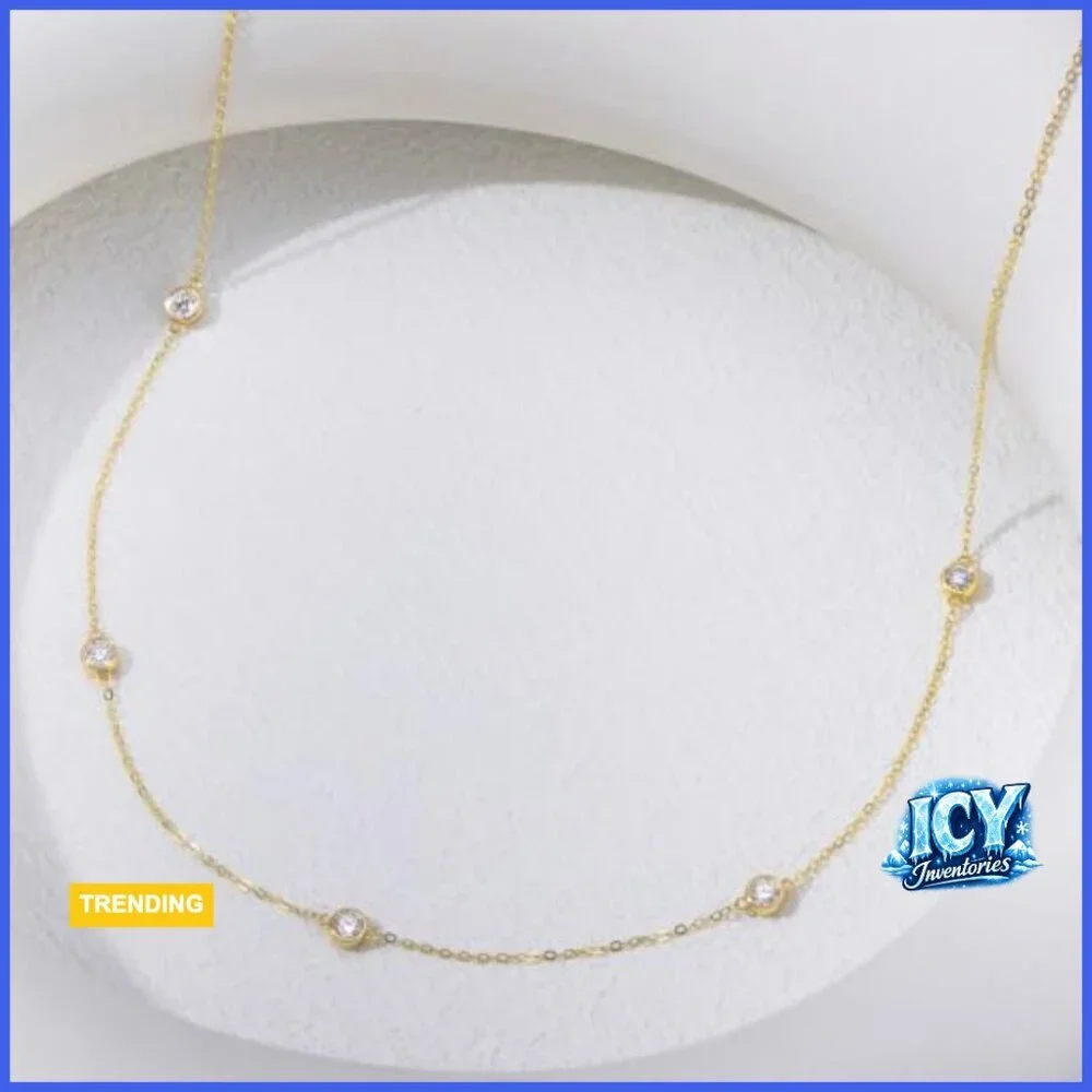 14K Solid Gold Diamond Necklace with Lab-Grown Diamonds